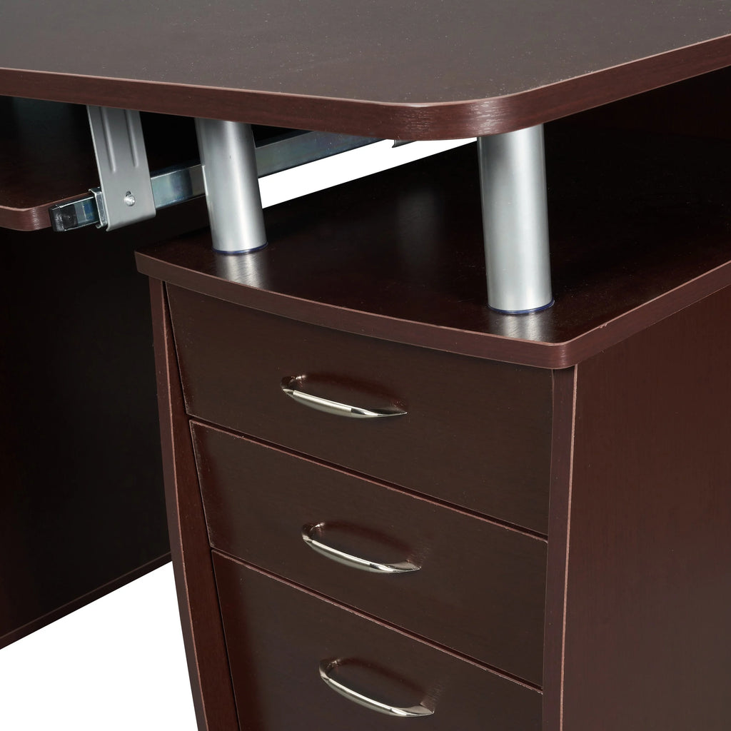Chocolate Computer Workstation with Cabinet and Drawers T1261