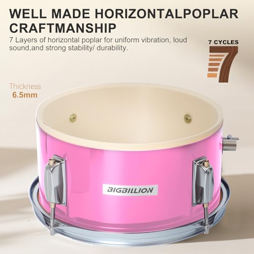 3-Piece 14'' Junior Drum Set with Bass Tom Snare Drum, Cymbal, Pedal, Drumsticks (Pink) E239
