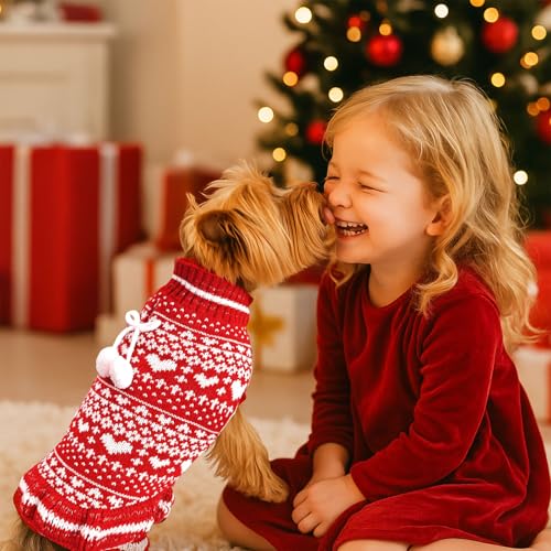 Dog Christmas Sweater Dress with Leash Hole Turtleneck Knitted Pullover E96430