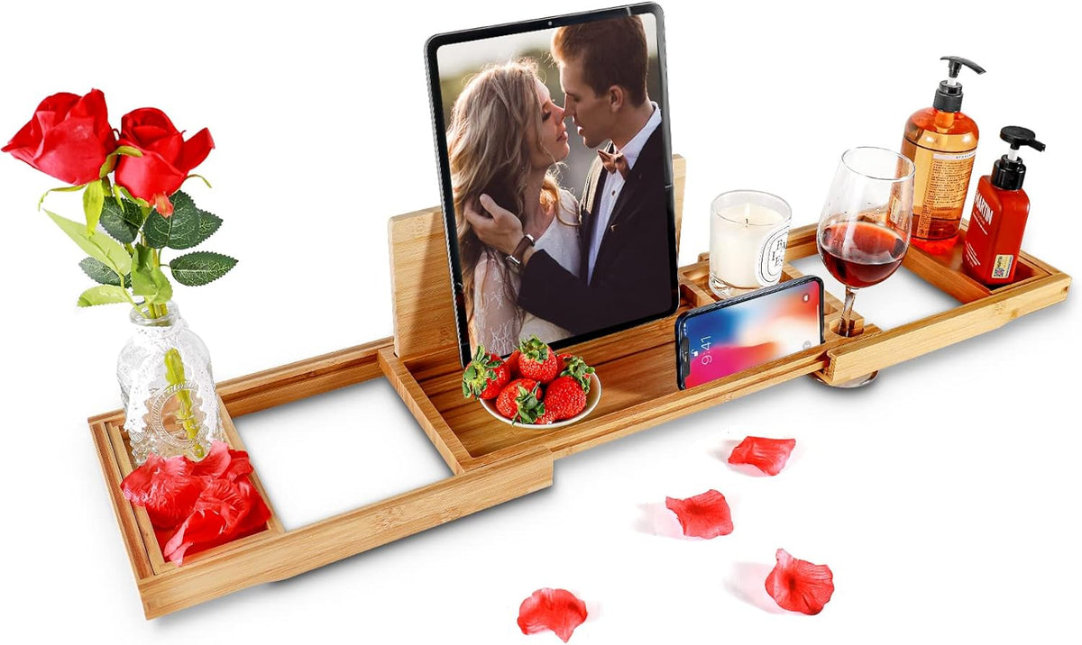 Bamboo Bathtub Caddy Tray with Extending Sides N801