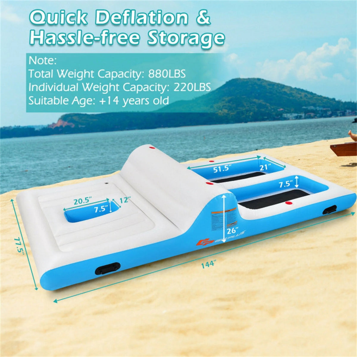 Floating 4 Person Inflatable Lounge Raft F4592