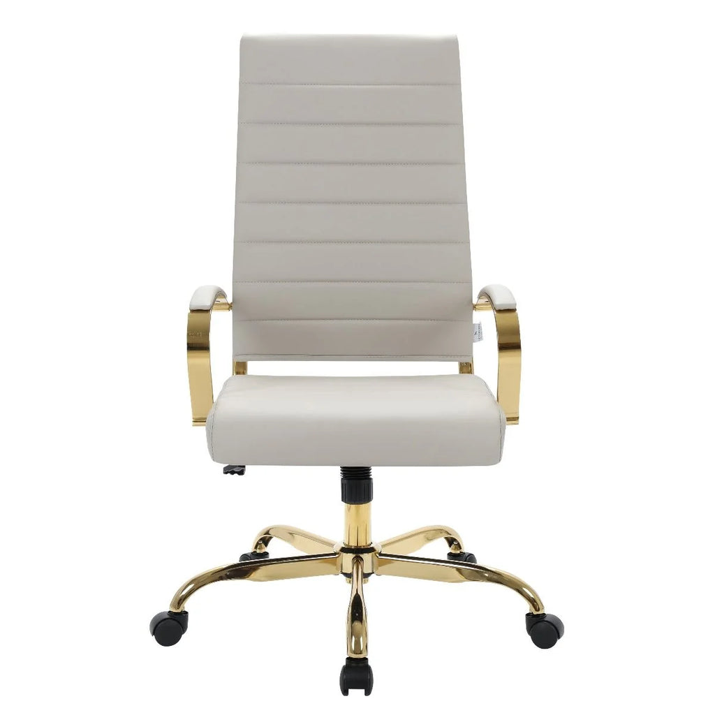 Tan Leather Swivel Office Chair with Gold Frame J763