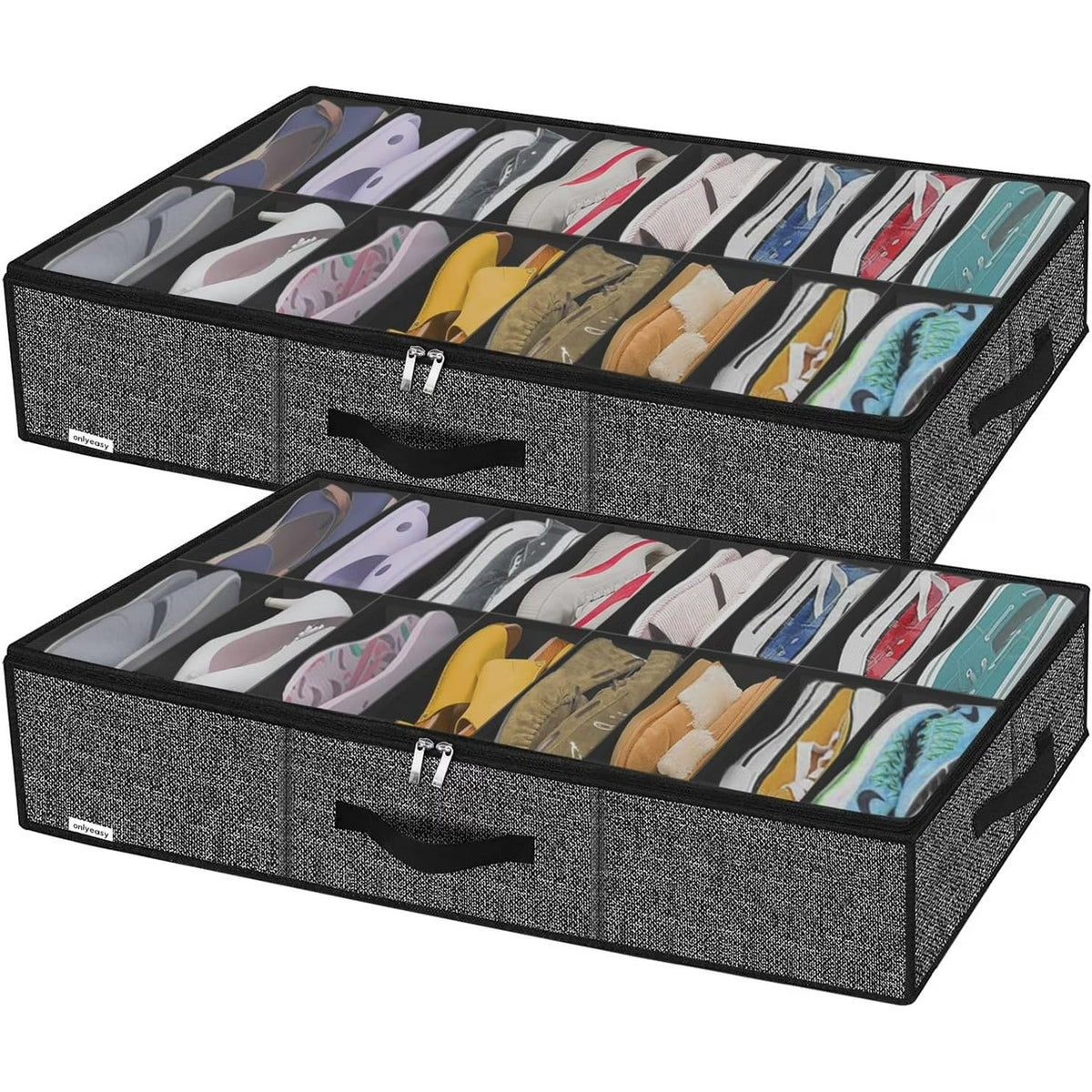 Black Linen-like Underbed Shoe Storage Organizer R919