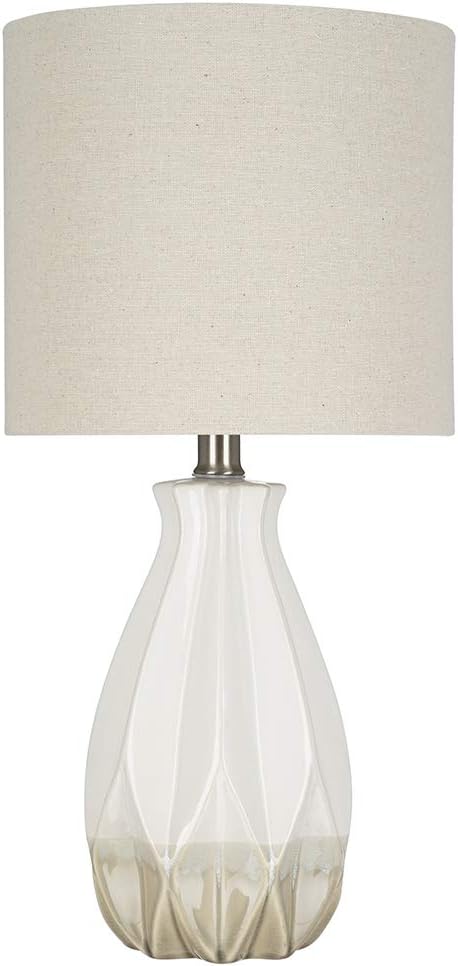 White Ceramic Accent Table Lamp with Linen Shade U52558