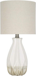 White Ceramic Accent Table Lamp with Linen Shade U52558