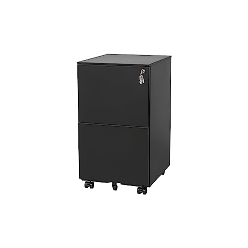 White 2-Drawer Rolling Metal File Cabinet with Lock Y282169