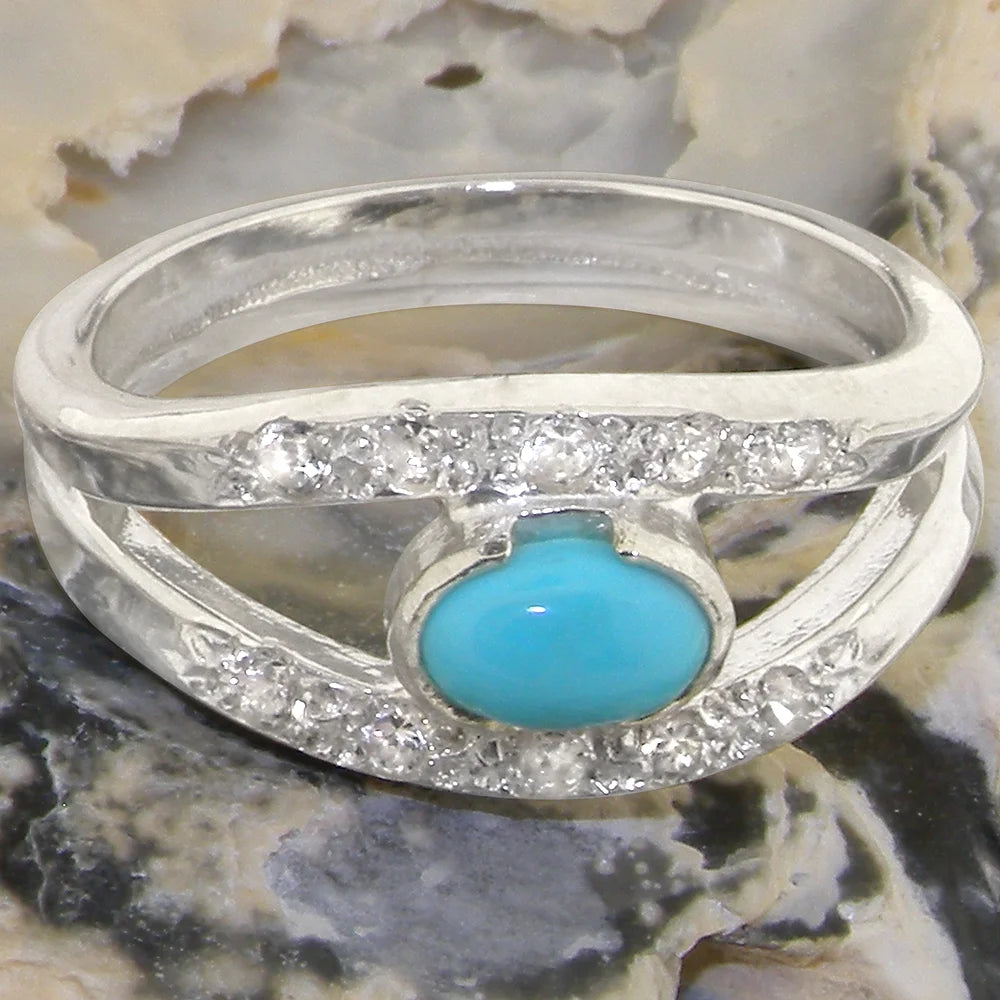 14k White Gold Turquoise Cubic Zirconia Womens Engagement Ring H281206
