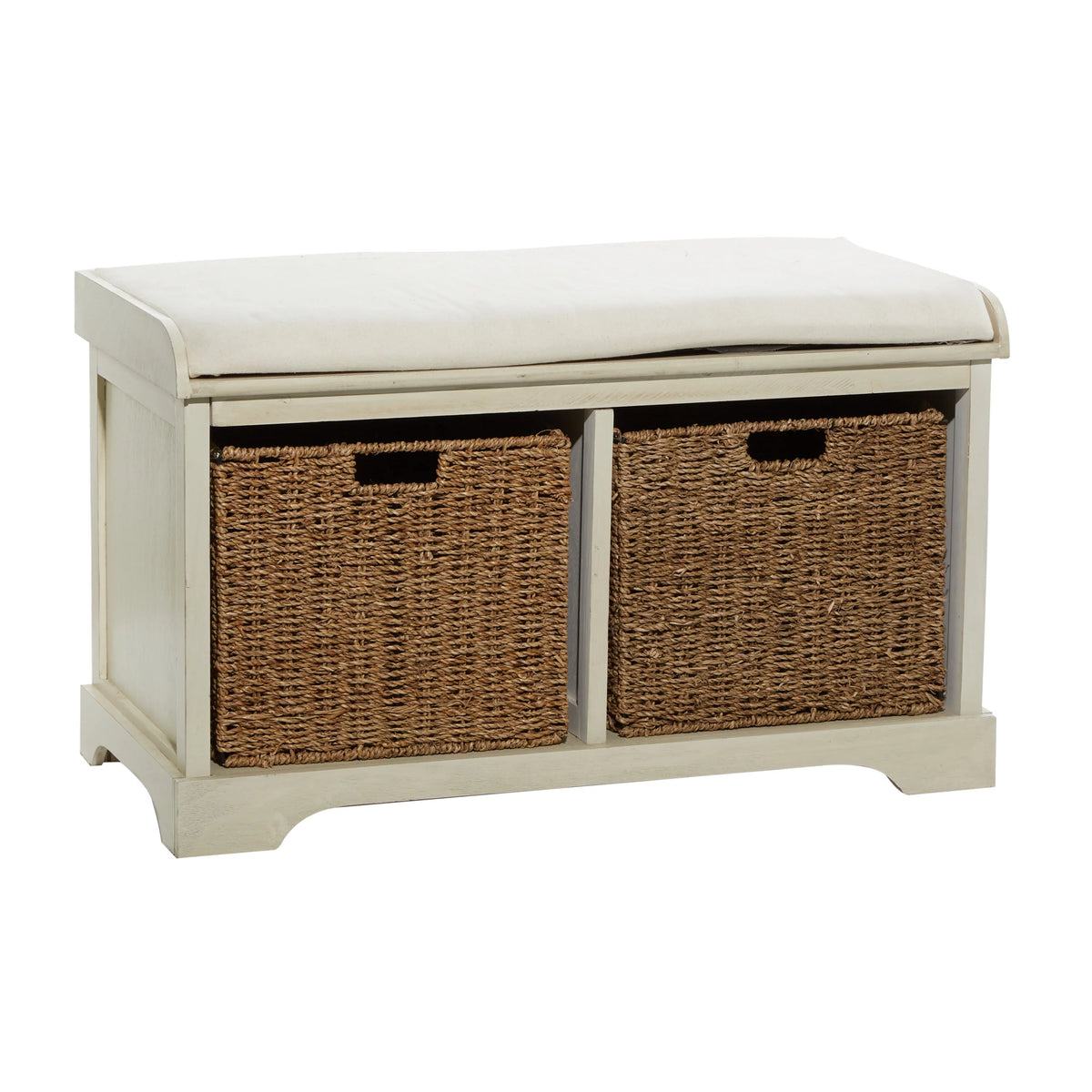 White Wood Storage Bench with Cushion Seat V9037
