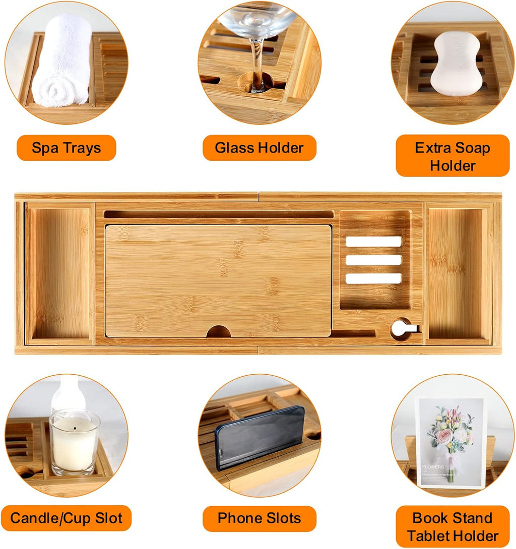 Bamboo Bathtub Caddy Tray with Extending Sides N801