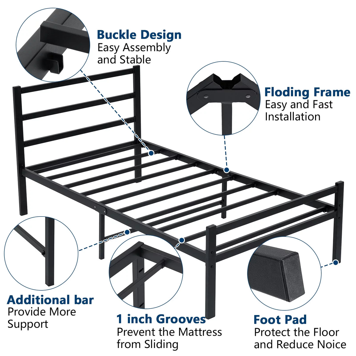 Full Size Metal Platform Bed Frame with Headboard P6399