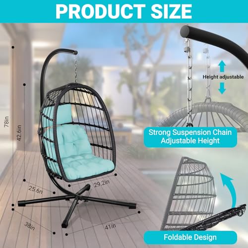 Egg Chair with Stand Rattan Wicker Hanging Swing Hammock Chair 350LBS Capacity S85358