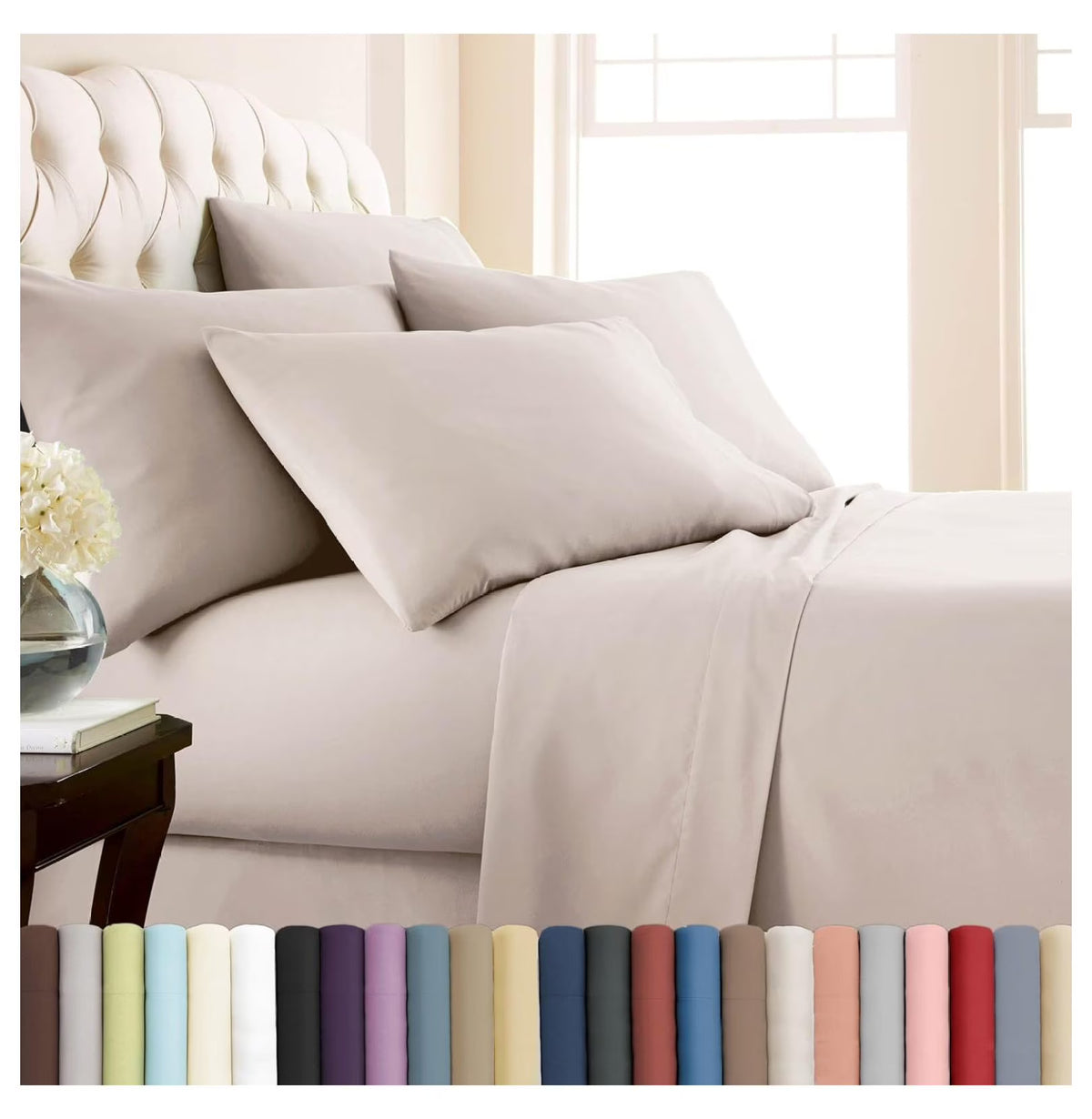 6-Piece Full Size Extra Deep Pocket Sheet Set with Flat and Fitted Sheet, 4 Pillowcases W553