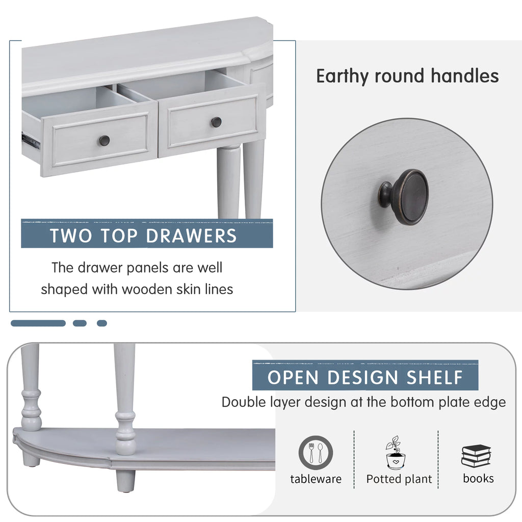 52'' Solid Wood Curved Console Table with 2 Drawers and 1 Shelf Q165987