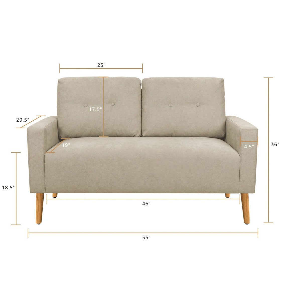 Fabric Loveseat Couch Sofa with Solid Wood Frame U8903
