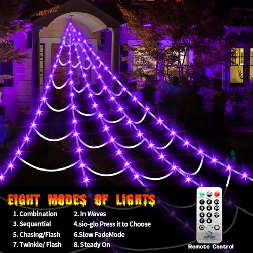 16.4Ft 220 LED Lighted Spider Web Lights with 8 Modes Waterproof Timer B611340