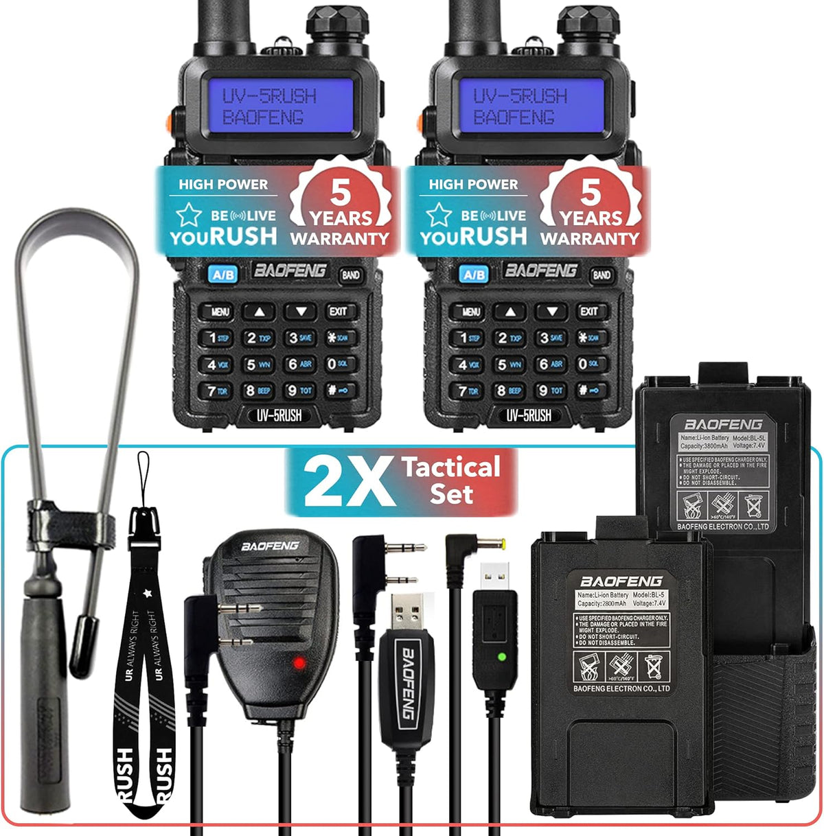 2 Pack 8W Two Way Radio with 3800mAh and 2800mAh Batteries I34144