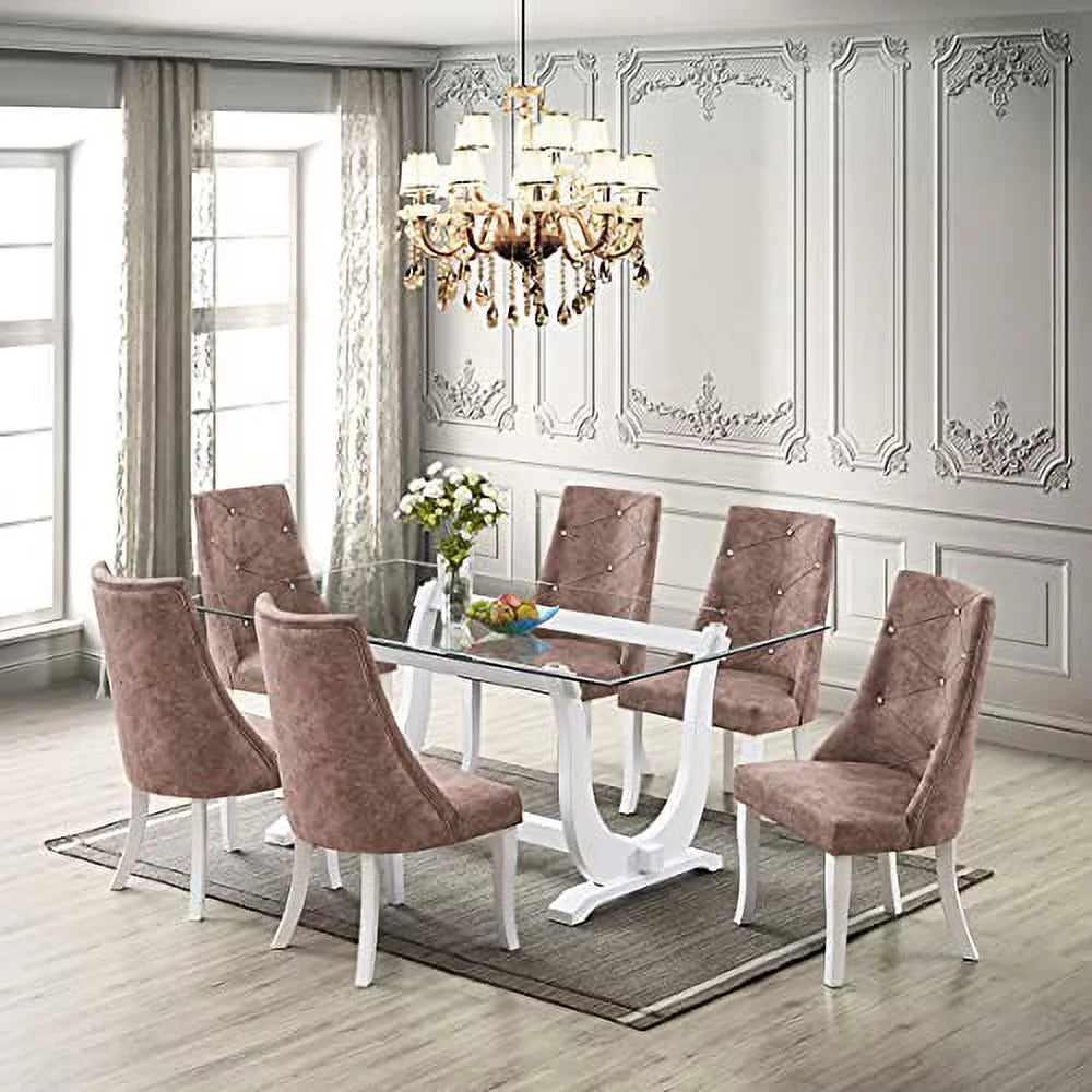 7 Piece Glass Top Dining Set Table & 6 Chairs W7365