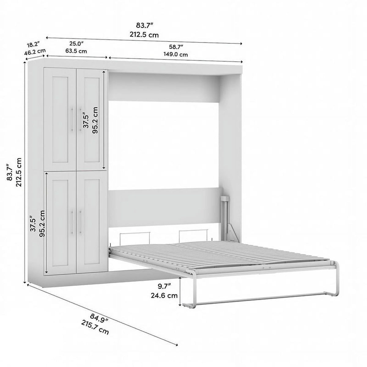 Chocolate Engineered Wood Full Murphy Bed with Closet Organizer N7651