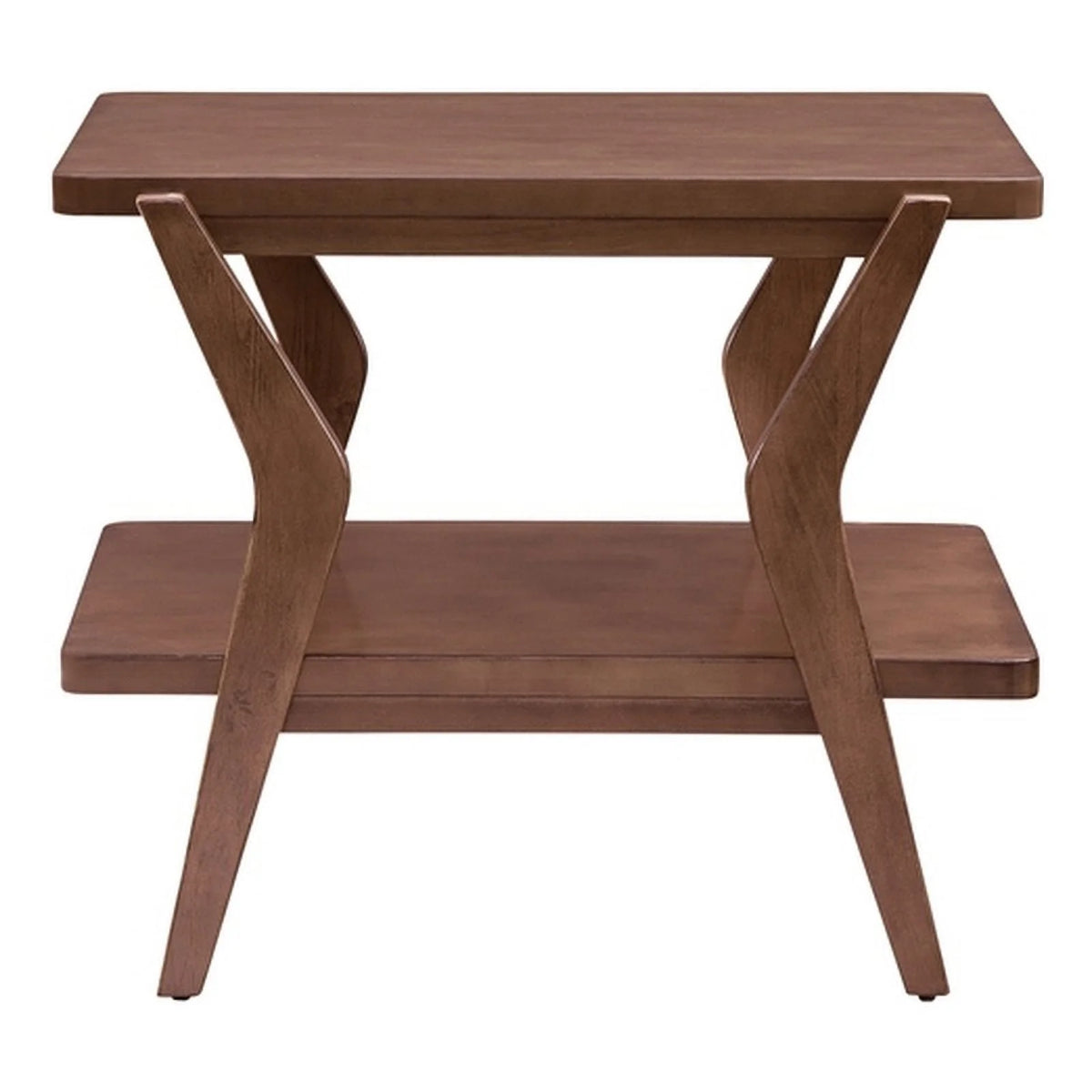 Brown Walnut Wood End Table with Lower Shelf W63761