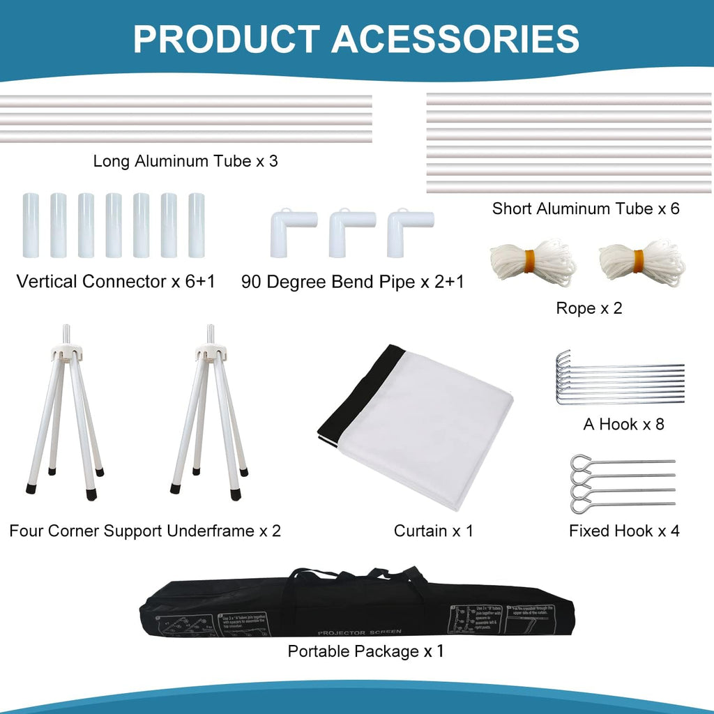100 Inch 16:9 Portable Projector Screen with Stand and Carry Bag P87063