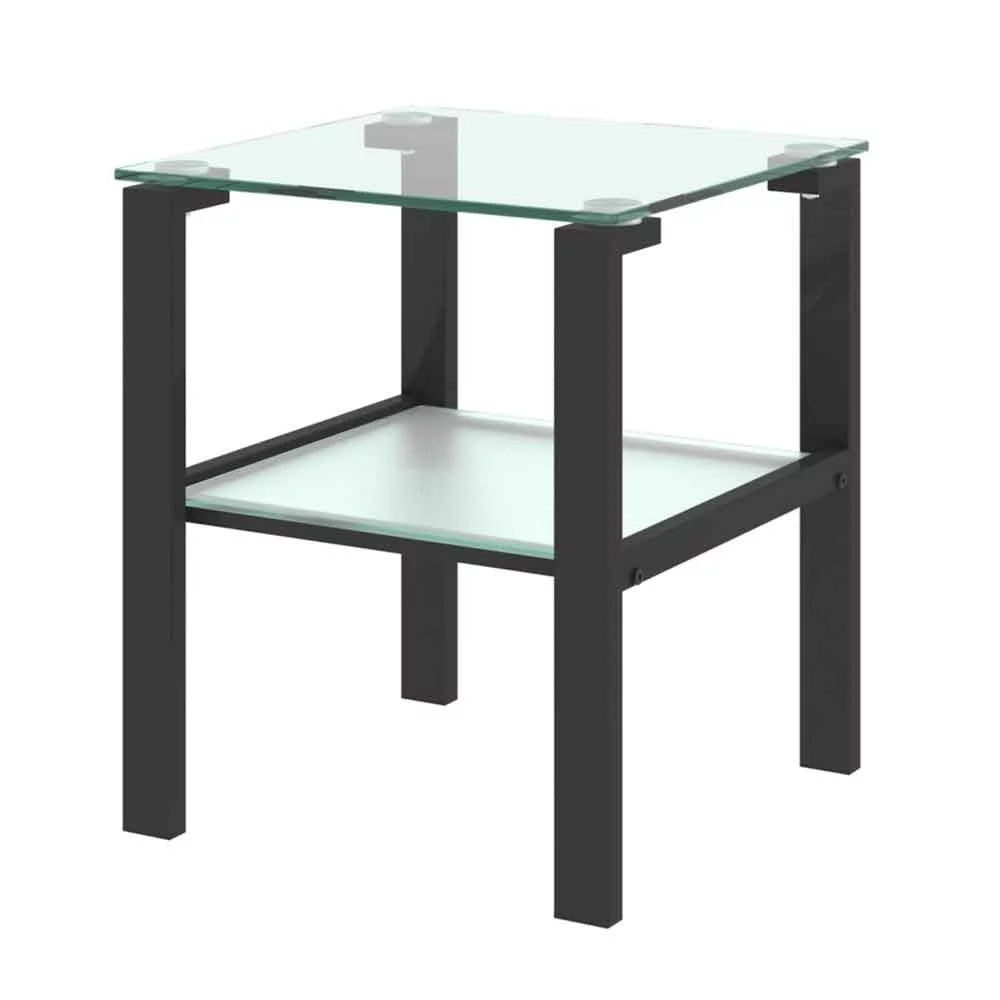 Tempered Glass Top Tea Table with Iron Tube Legs and Shelf O505032