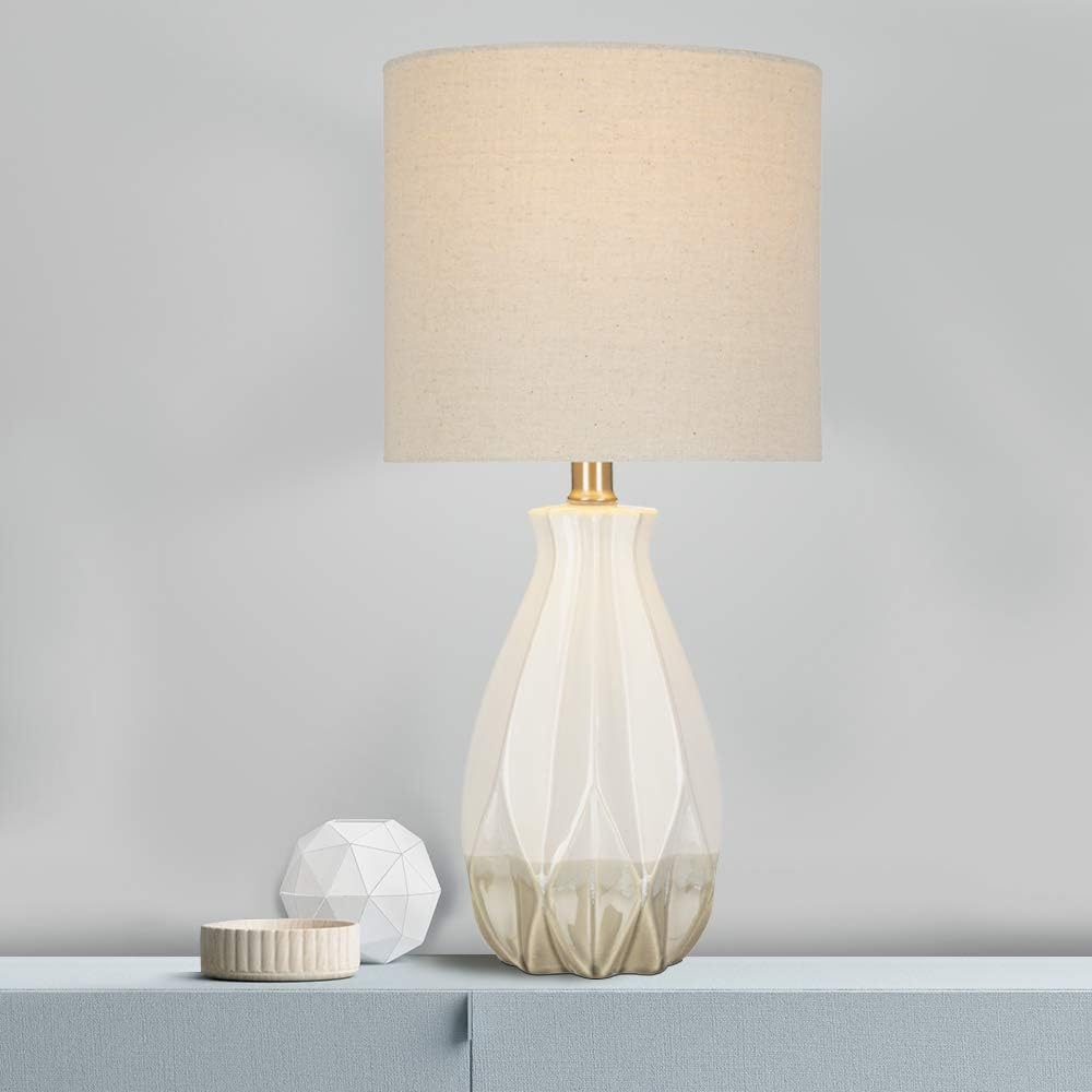 White Ceramic Accent Table Lamp with Linen Shade U52558