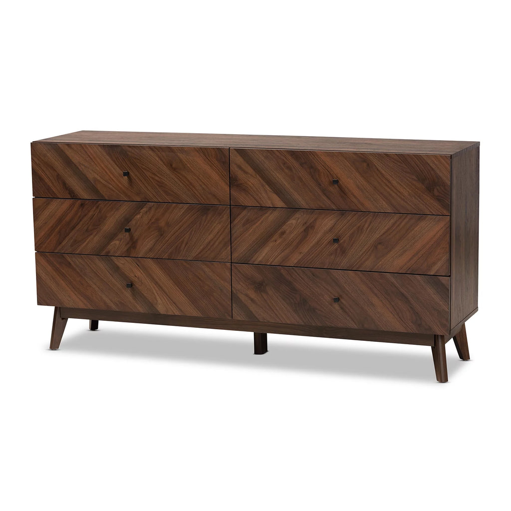 Walnut Brown Wood 6-Drawer Dresser B151