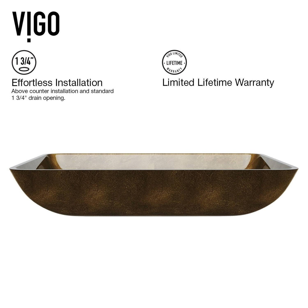 Bronze Rectangular Vessel Bathroom Sink with Faucet I5395