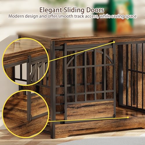 Brown Double Dog Crate Furniture with Divider X7152