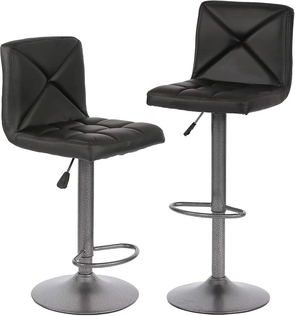 Black PU Leather Adjustable Swivel Bar Stools Set of 2 A688