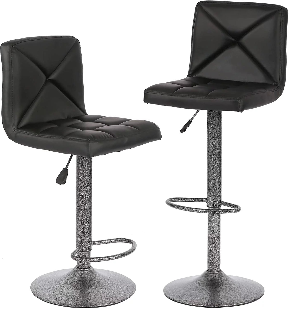 Black PU Leather Adjustable Swivel Bar Stools Set of 2 A688