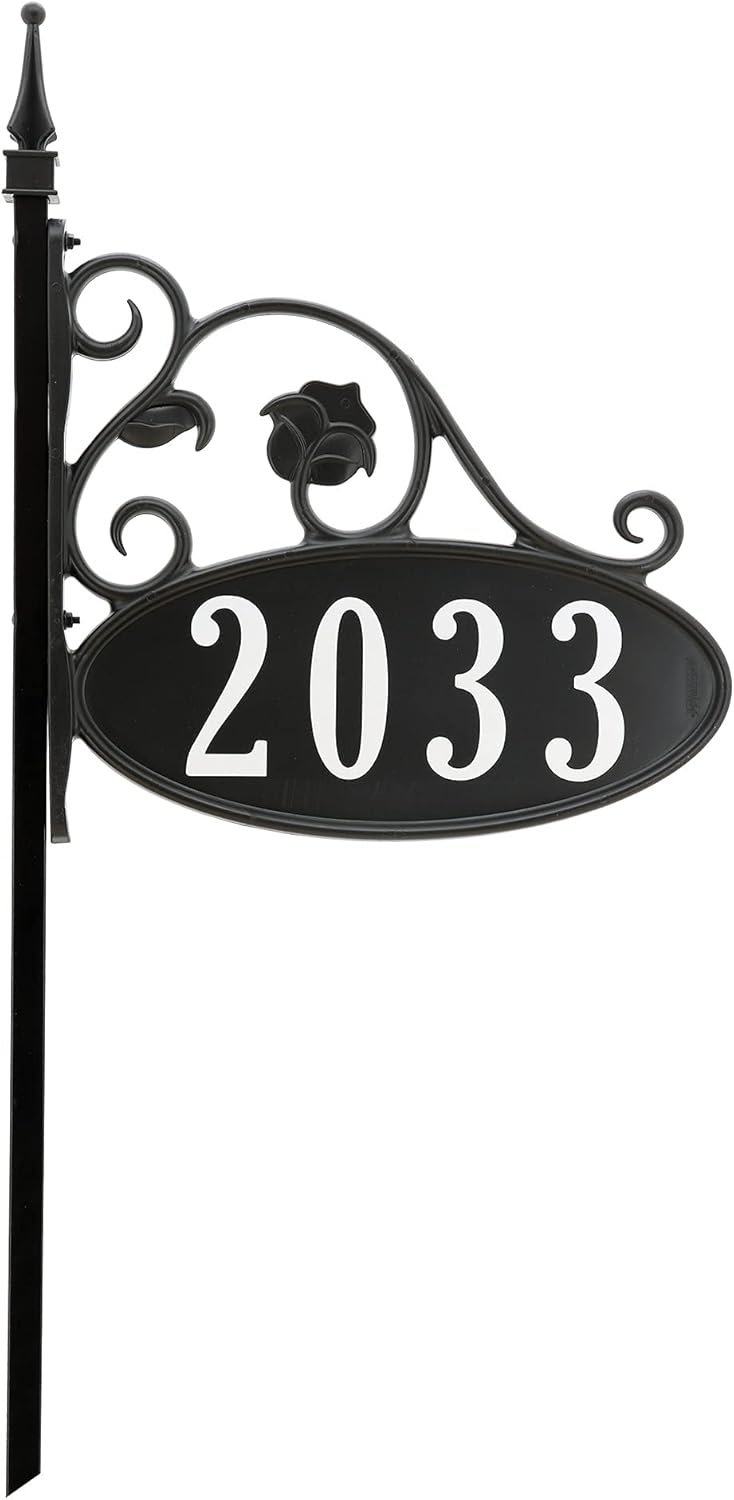 Handcrafted Double-Sided Reflective Address Sign with Pole H475877
