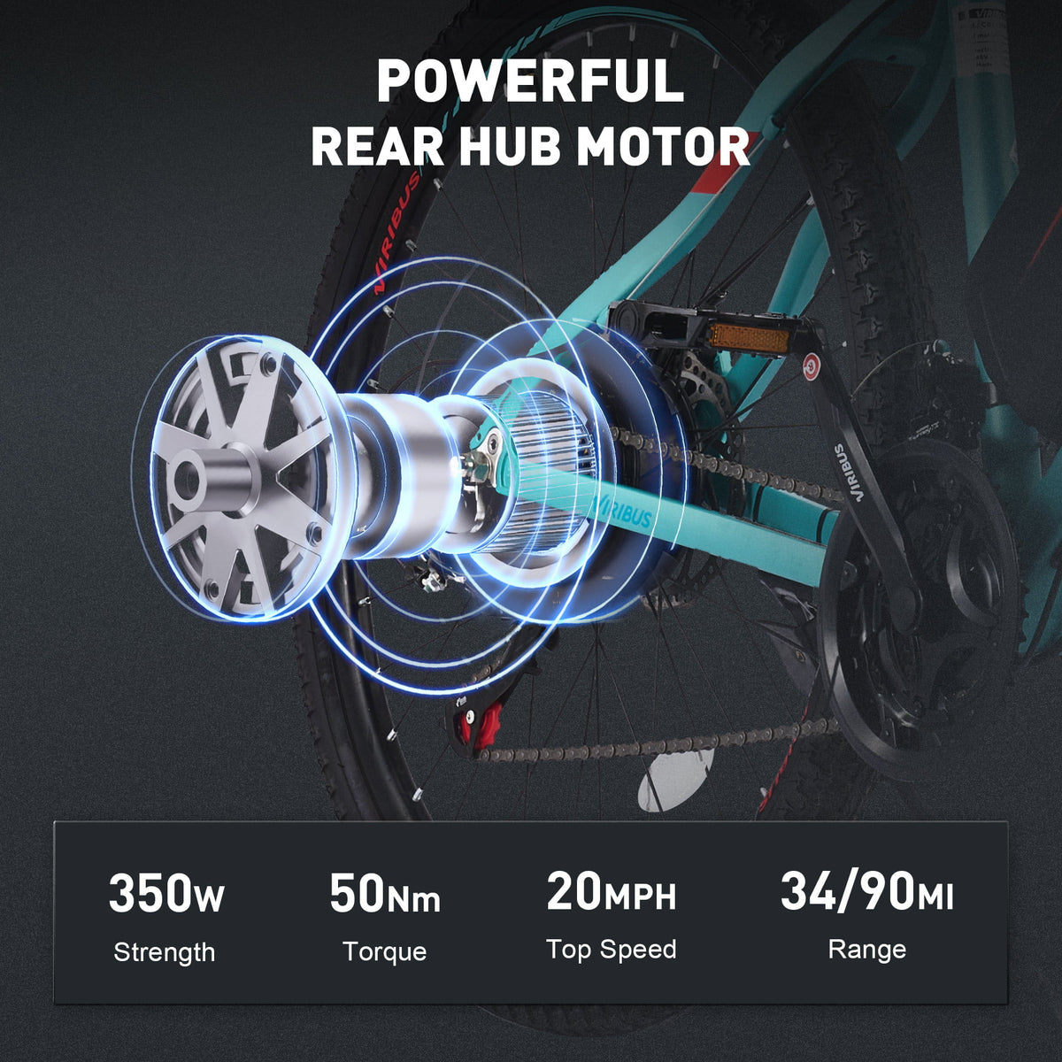 Electric Bike 26" Commuter Mountain Bike Disc Brakes 350W Motor 48V 10.4Ah Lithium A667