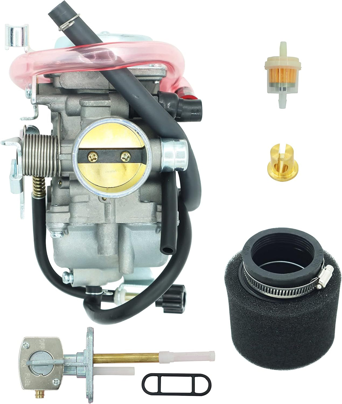 Carburetor for Kawasaki KLF300 Bayou 300 ATV with Air Filter and Fuel Petcock, Pack of 2 O5736