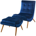 Navy Blue Velvet Accent Side Chair and Ottoman M466
