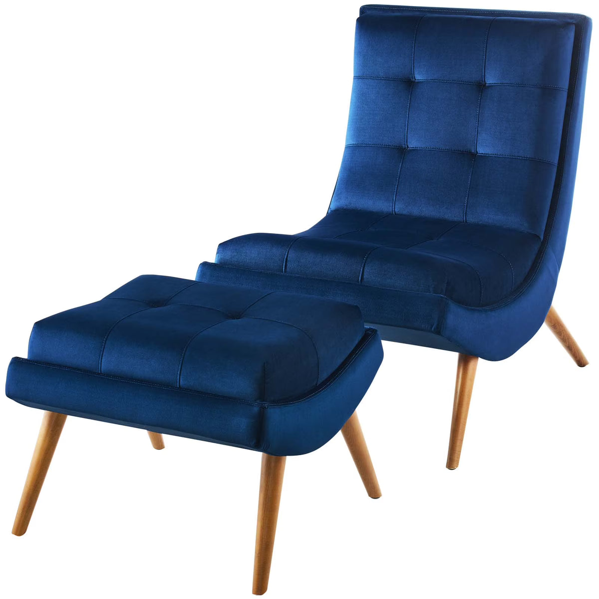 Navy Blue Velvet Accent Side Chair and Ottoman M466