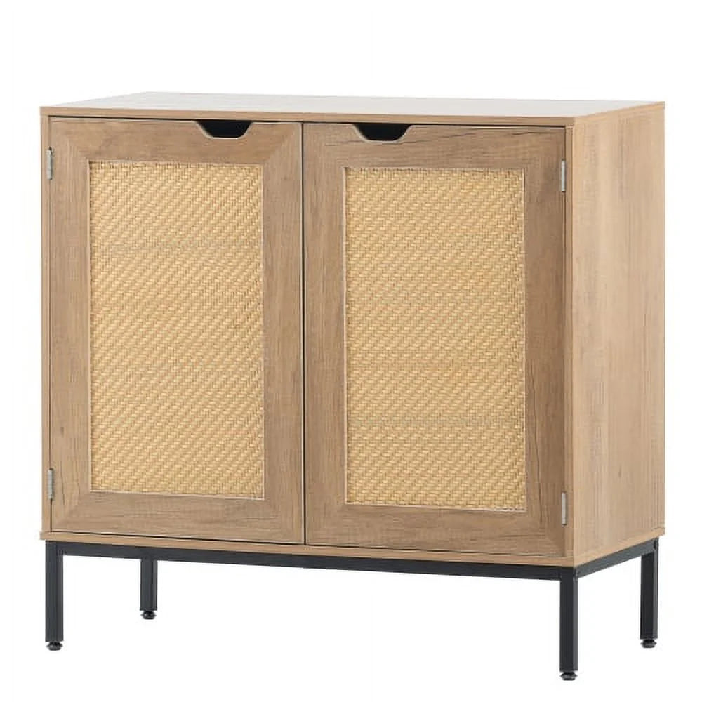 Rustic 2 Rattan Doors Natural Wood Storage Cabinet O1518