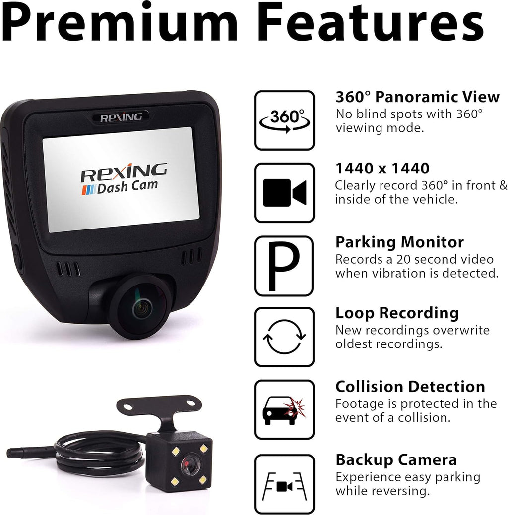 360 Degree Dual Channel Dash Cam with Rear Camera Y1665