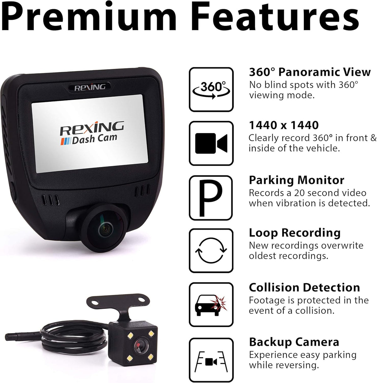 360 Degree Dual Channel Dash Cam with Rear Camera Y1665