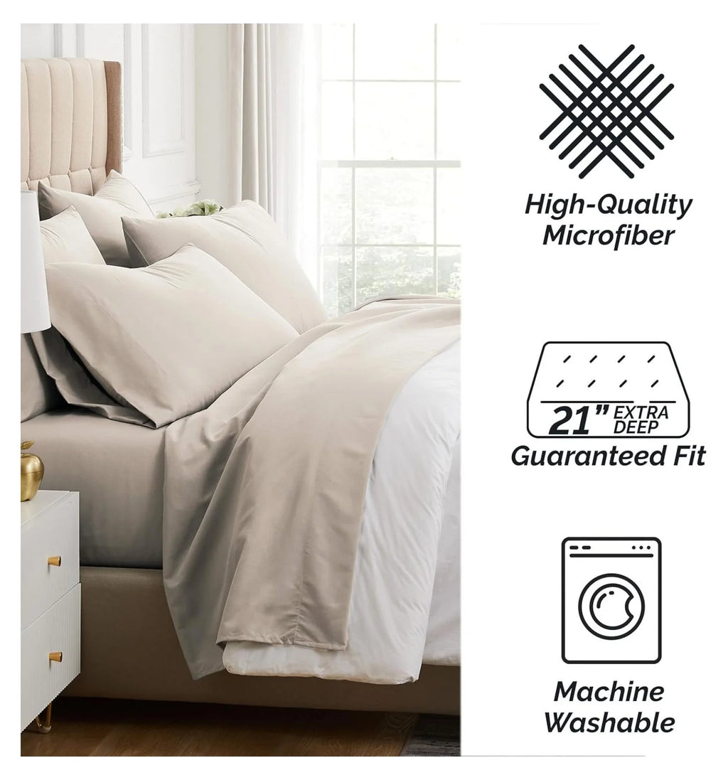 6-Piece Full Size Extra Deep Pocket Sheet Set with Flat and Fitted Sheet, 4 Pillowcases W553