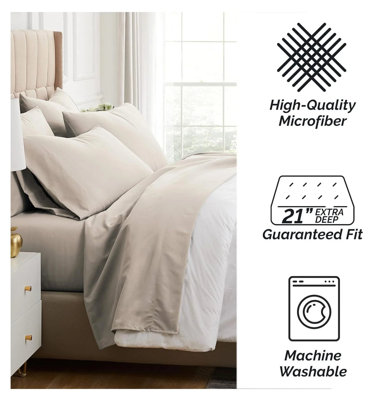 6-Piece Full Size Extra Deep Pocket Sheet Set with Flat and Fitted Sheet, 4 Pillowcases W553