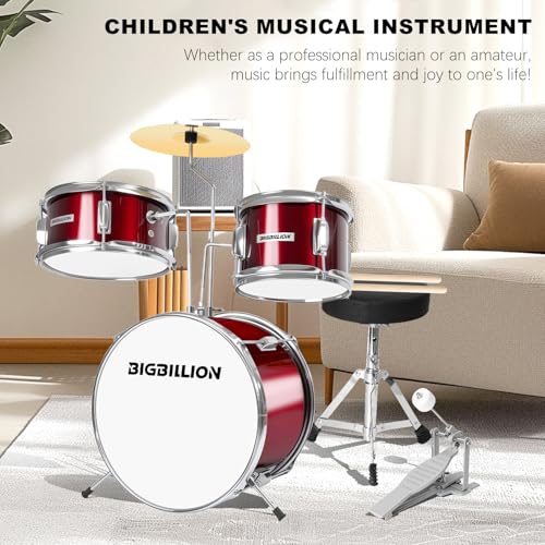 3-Piece 14'' Junior Drum Set with Bass Tom Snare Drum, Cymbal, Pedal, Drumsticks (Pink) E239