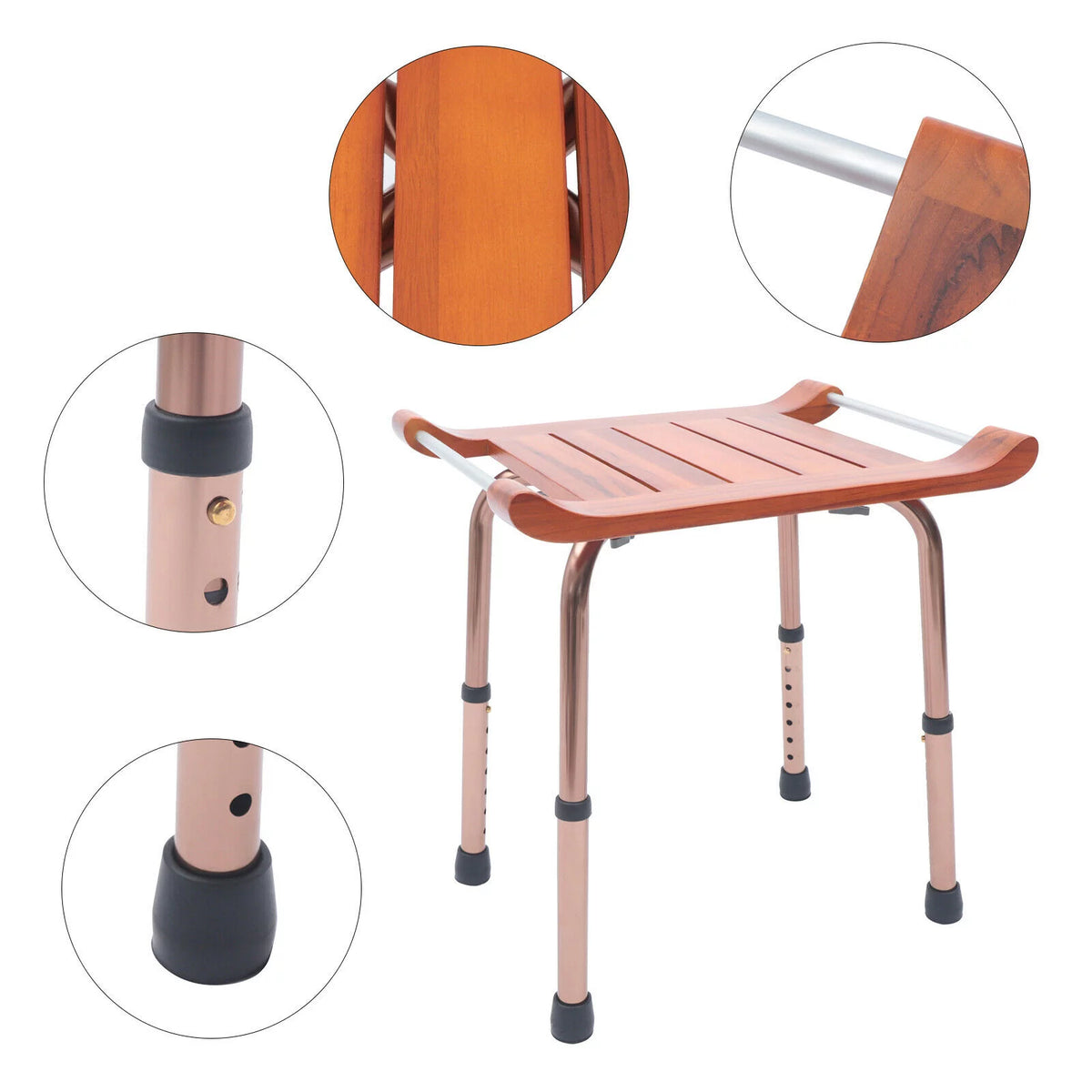 Teak Shower Stool Non-Slip Adjustable W728049