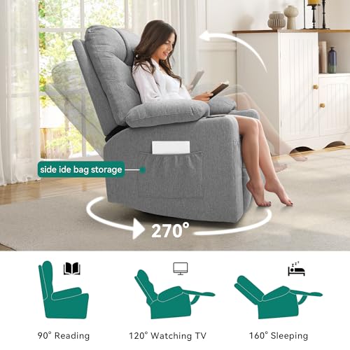 Oversized Swivel Rocker Recliner Chair with Massage & Heat, Gray L7895