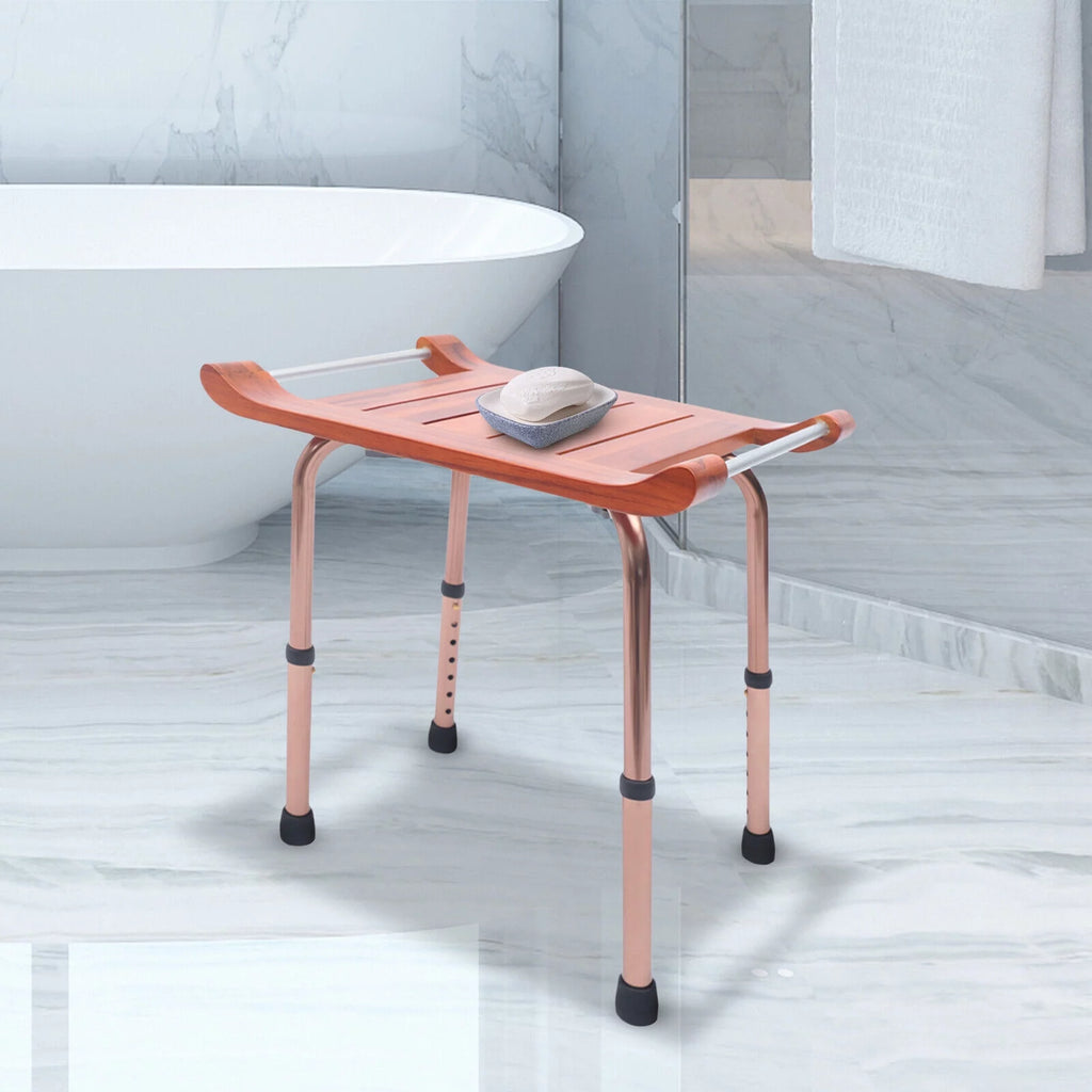 Teak Shower Stool Non-Slip Adjustable W728049