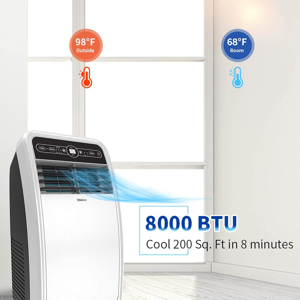 8,000 BTU Portable Air Conditioner with Dehumidifier, Remote Control D870