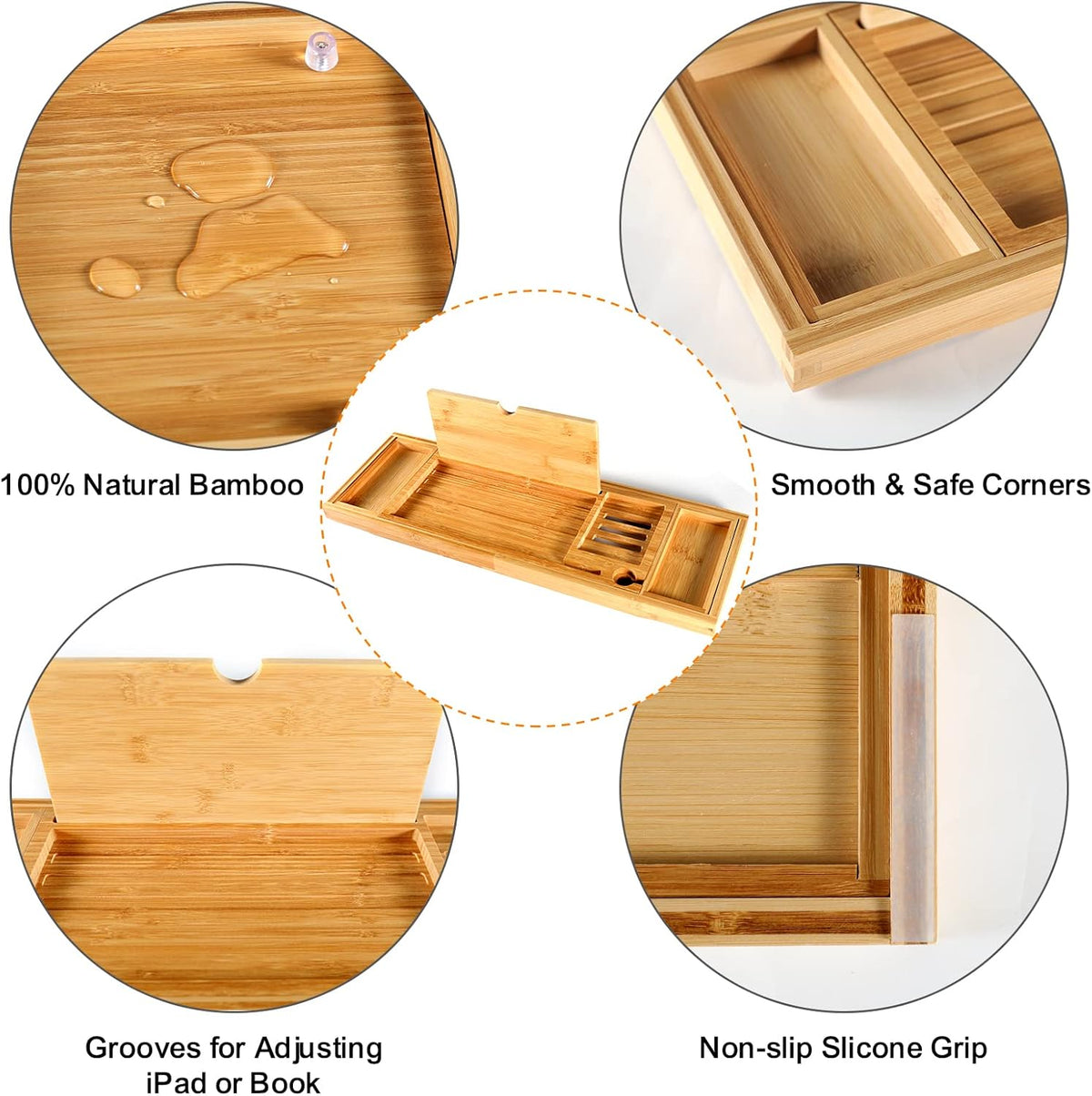 Bamboo Bathtub Caddy Tray with Extending Sides N801