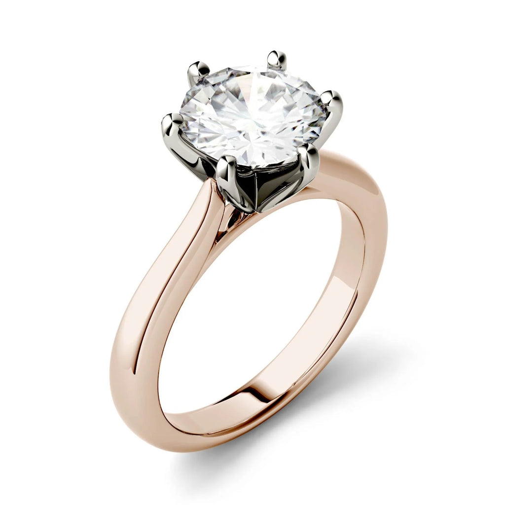 14K Rose Gold Moissanite Round Solitaire Engagement Ring 1.90 DEW G487