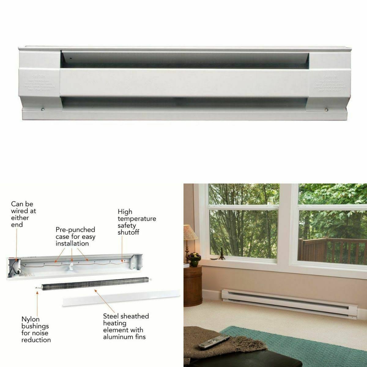 2000W 240V 8 Foot White Electric Baseboard Heater Z8585