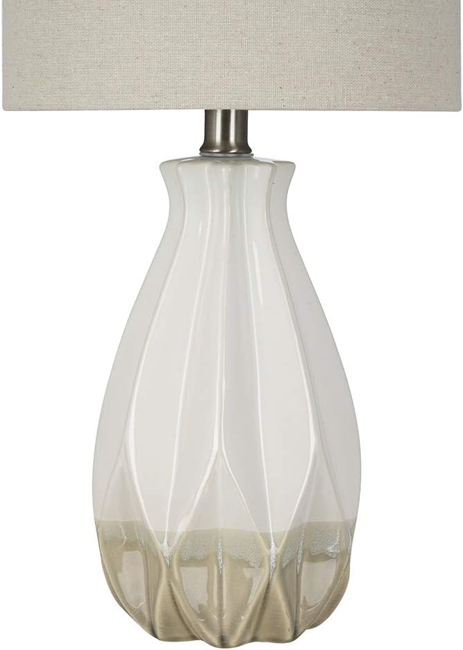 White Ceramic Accent Table Lamp with Linen Shade U52558